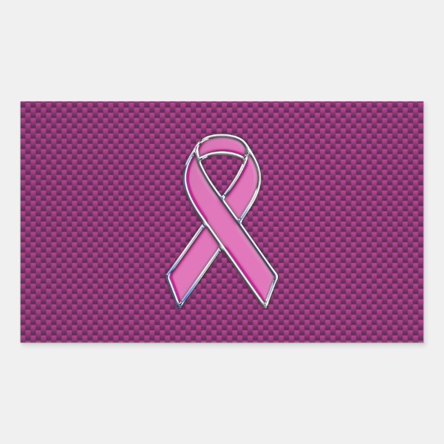 Pink Ribbon Awareness Fuchsia Carbon Fibre Rectangular Sticker (Front)