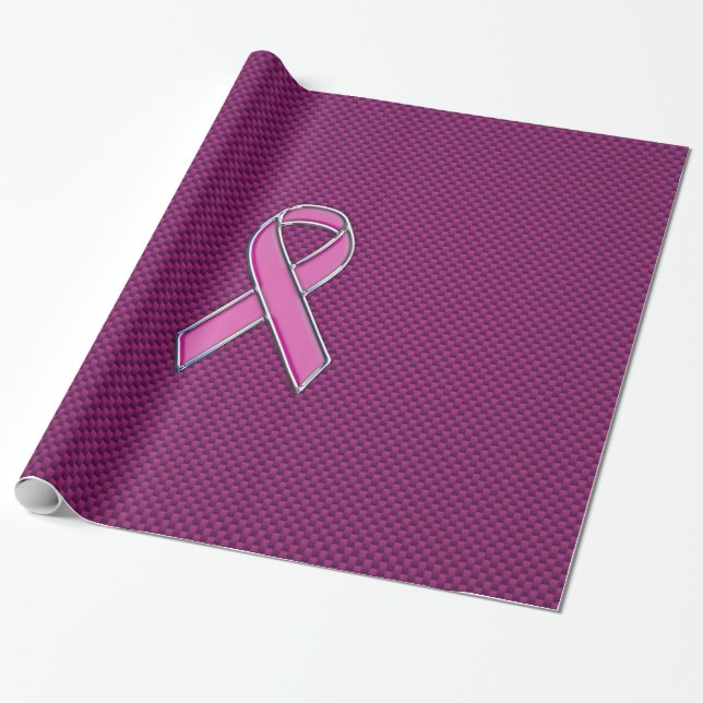 Pink Ribbon Awareness Fuchsia Carbon Fibre Wrapping Paper (Unrolled)