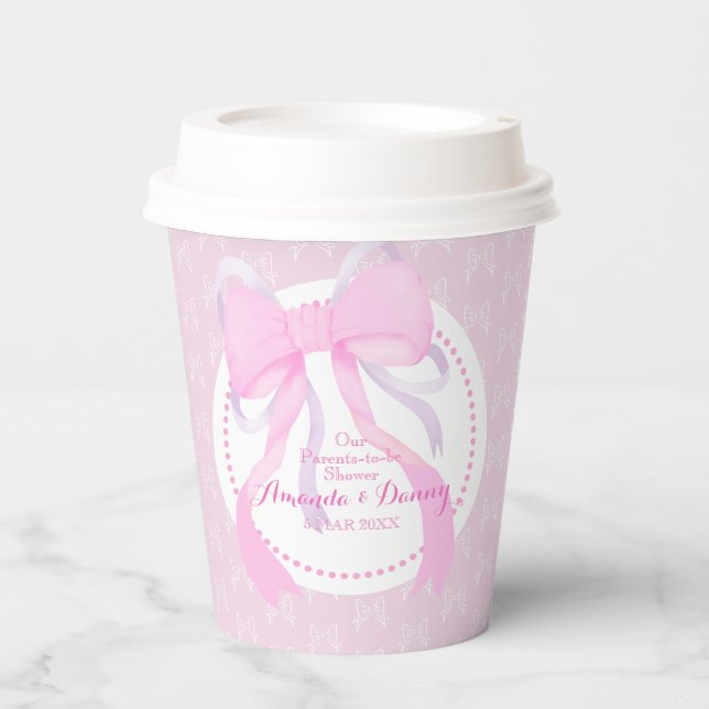 Pink Ribbon Baby Girl Shower  Paper Cups (Front)