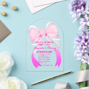 Pink Ribbon Baby Shower Arch Acrylic Invitations