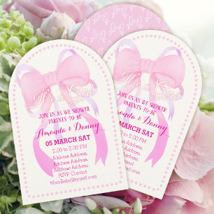 Pink Ribbon Baby Shower Arch White Invitation