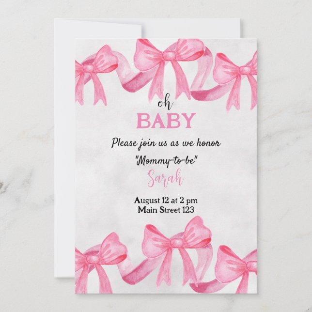 Pink Ribbon Baby Shower Invitation (Front)