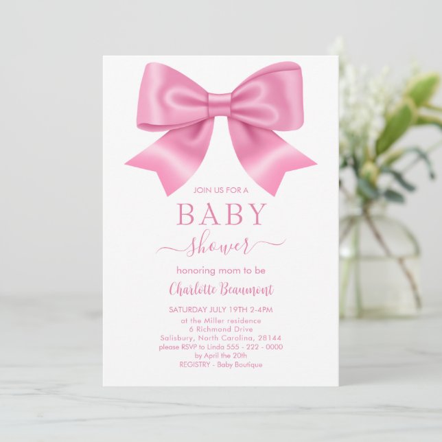 Pink Ribbon Baby Shower Invitation (Standing Front)