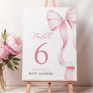 Pink Ribbon Baby Shower Table Number