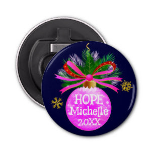 Pink Ribbon Bauble Bottle Opener