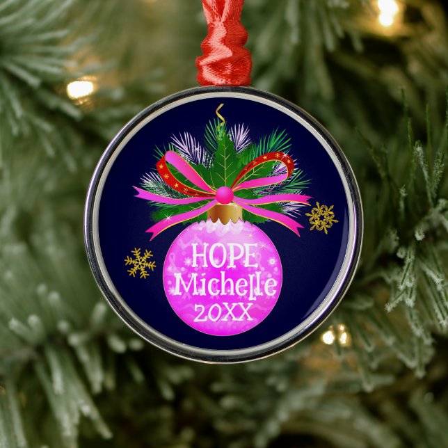 Pink Ribbon Bauble Metal Tree Decoration (Tree)