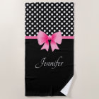 Pink Ribbon Black & White Polka Dots Name