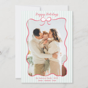 Pink Ribbon Border Christmas Photo Card