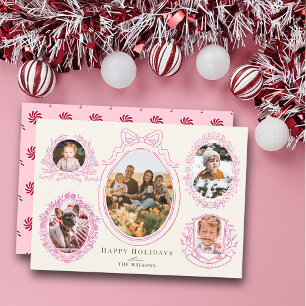 Pink Ribbon & Botanical Frames 5 Photo Holiday Card