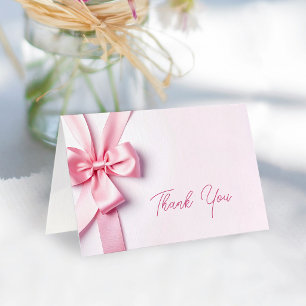 Pink Ribbon Bow Baby Shower Thank You Card