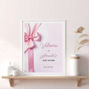 Pink Ribbon Bow Baby Shower Welcome Sign
