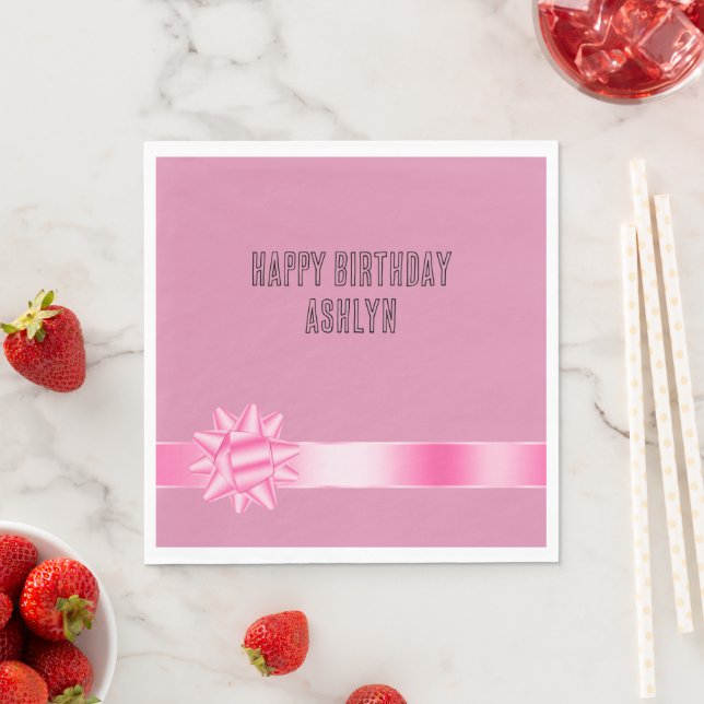 Pink Ribbon Bow Birthday Napkin (Insitu)