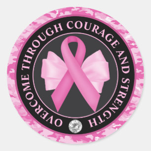 Pink Ribbon Bow Camouflage Breast Cancer Awareness Classic Round Sticker