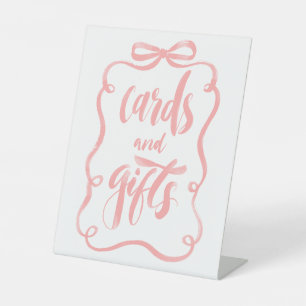 Pink Ribbon Bow Cards and Gifts Bridal Shower Pedestal Sign