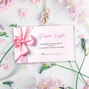Pink Ribbon Bow Diaper Raffle Enclosure Card