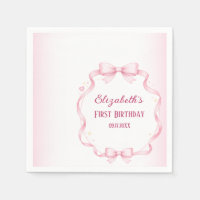 Pink Ribbon Bow First Birthday Square Sticker