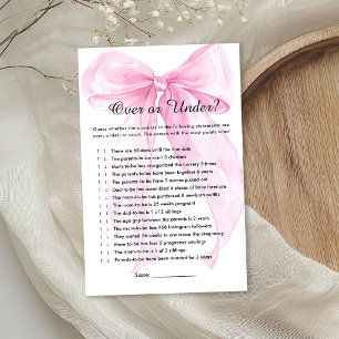Pink Ribbon Bow Over or Under Baby Shower Game