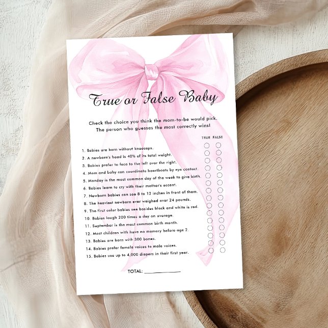 Pink Ribbon Bow True or False Baby Shower Game (Creator Uploaded)