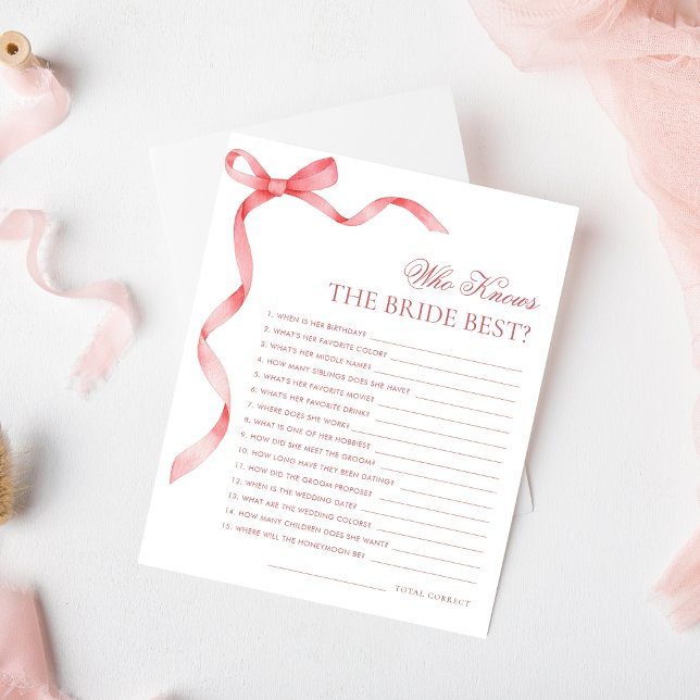 Pink Ribbon Bow Who Knows the Bride Best Game (Creator Uploaded)