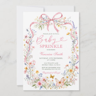 Pink Ribbon Bow Wildflower Baby Sprinkle Invitation