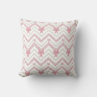 Pink Ribbon Bows Chevron Breast Cancer Support Art Cushion