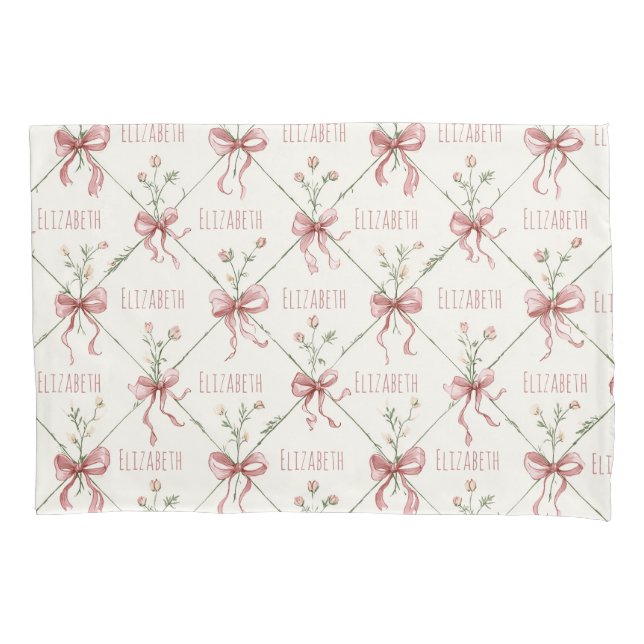 Pink Ribbon Bows Coquettes Personalised Pillowcase (Front)