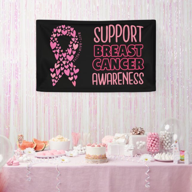Pink Ribbon Breast Awareness Brave and strong  Banner (Party)