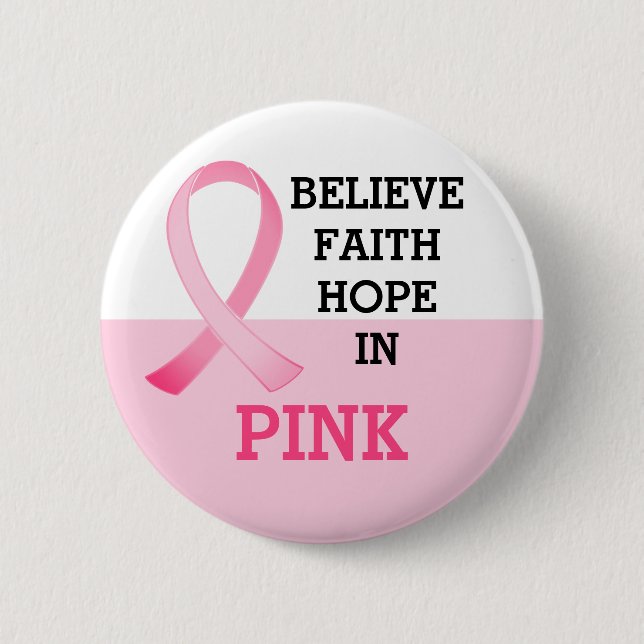 Pink Ribbon Breast Cancer Awareness  6 Cm Round Badge (Front)