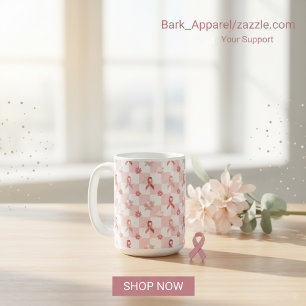 Pink Ribbon Breast Cancer Awareness Chequered Coffee Mug