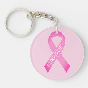 Pink ribbon breast cancer awareness custom name key ring