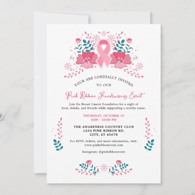 Pink Ribbon Breast Cancer Awareness Invitation (Front)