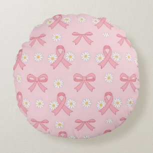 Pink Ribbon Breast Cancer Awareness Round Cushion