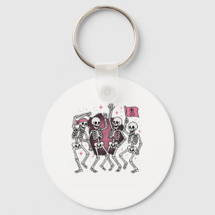 Pink Ribbon Breast Cancer Awareness Skeleton Women Key Ring
