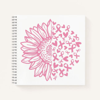 Pink Ribbon Breast Cancer Awareness Sunflower Notebook