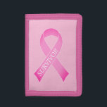 Pink ribbon breast cancer awareness survivor trifold wallet<br><div class="desc">Pink ribbon breast cancer awareness survivor Trifold Wallet. Personalised logo design. Add your own custom support text,  warrior quote or survivor name.</div>