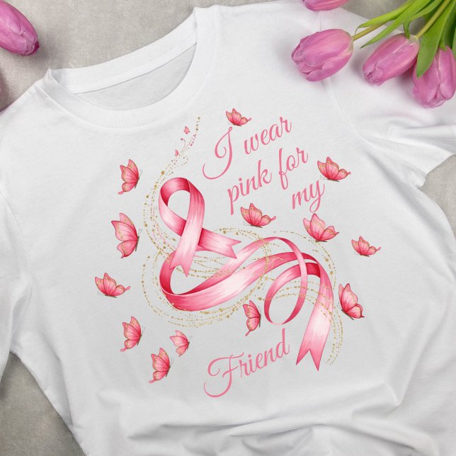 Pink Ribbon Breast Cancer Awareness Tri-Blend Shirt (I Wear Pink Butterfly Ribbon T-shirt)