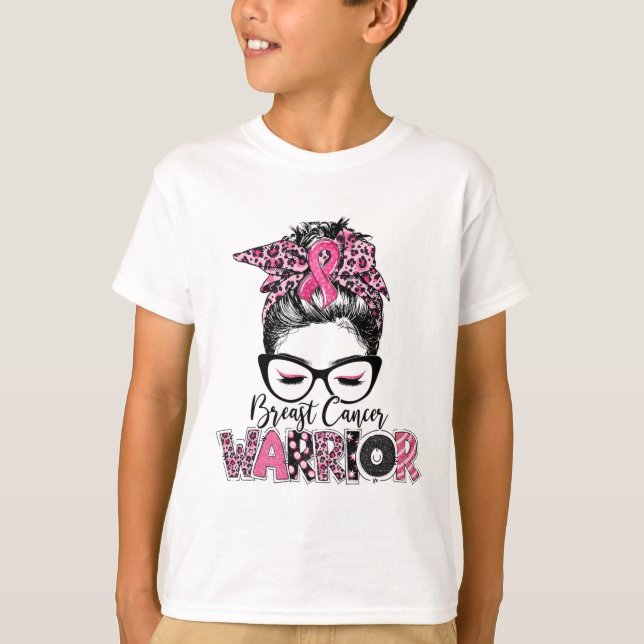 Pink Ribbon Breast Cancer Awareness Warrior Messy  T-Shirt (Front)
