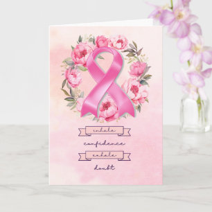 Pink Ribbon  Breast Cancer Awareness with flowers Card