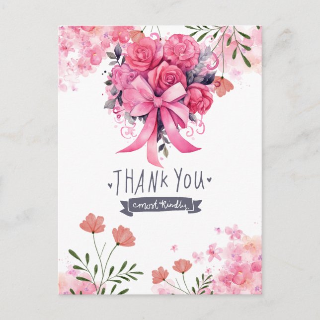 Pink Ribbon Breast cancer Awareness with Flowers Postcard (Front)