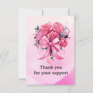 Pink Ribbon Breast cancer Awareness with Flowers Thank You Card