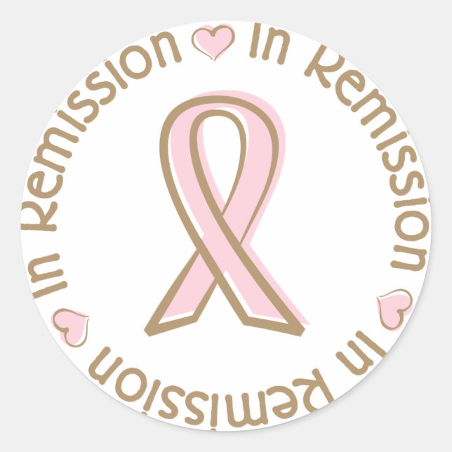 Pink Ribbon Breast Cancer In Remission Classic Round Sticker (Front)