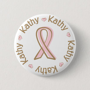 Pink Ribbon Breast Cancer Name Kathy 6 Cm Round Badge