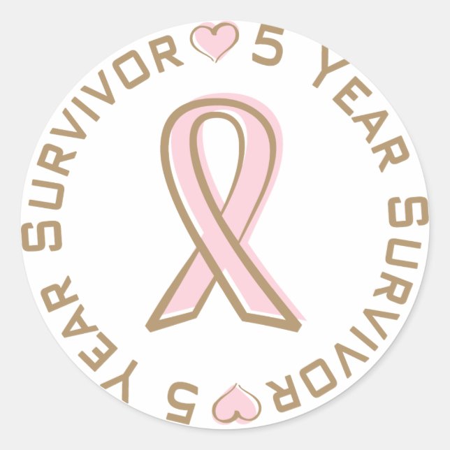 Pink Ribbon Breast Cancer Survivor 5 Years Classic Round Sticker (Front)
