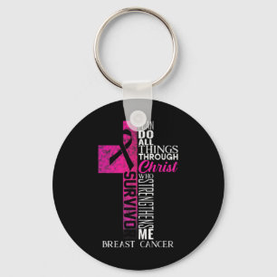 Pink Ribbon Breast Cancer Survivor Christian Cross Key Ring