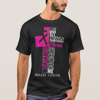 Pink Ribbon Breast Cancer Survivor Christian Cross T-Shirt