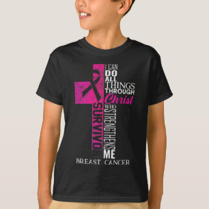 Pink Ribbon Breast Cancer Survivor Christian Cross T-Shirt