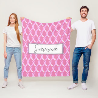 Pink Ribbon Breast Cancer Survivor Fleece Blanket
