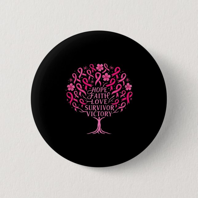 Pink Ribbon Breast Cancer Survivor Hope Faith Love 6 Cm Round Badge (Front)
