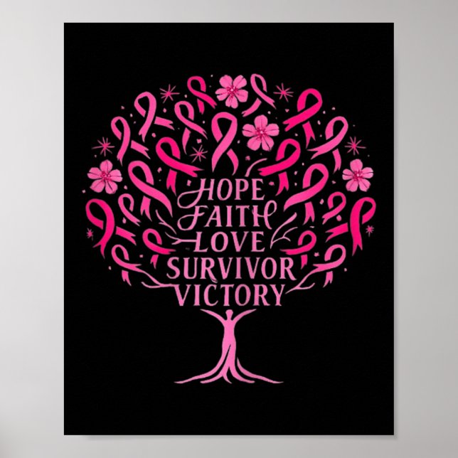 Pink Ribbon Breast Cancer Survivor Hope Faith Love Poster (Front)