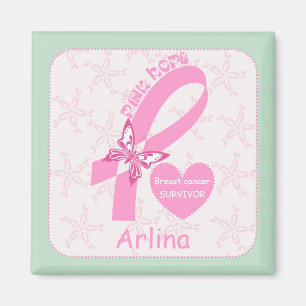 Pink Ribbon Breast cancer survivor mint border Magnet